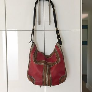 Funky leather and fabric purse